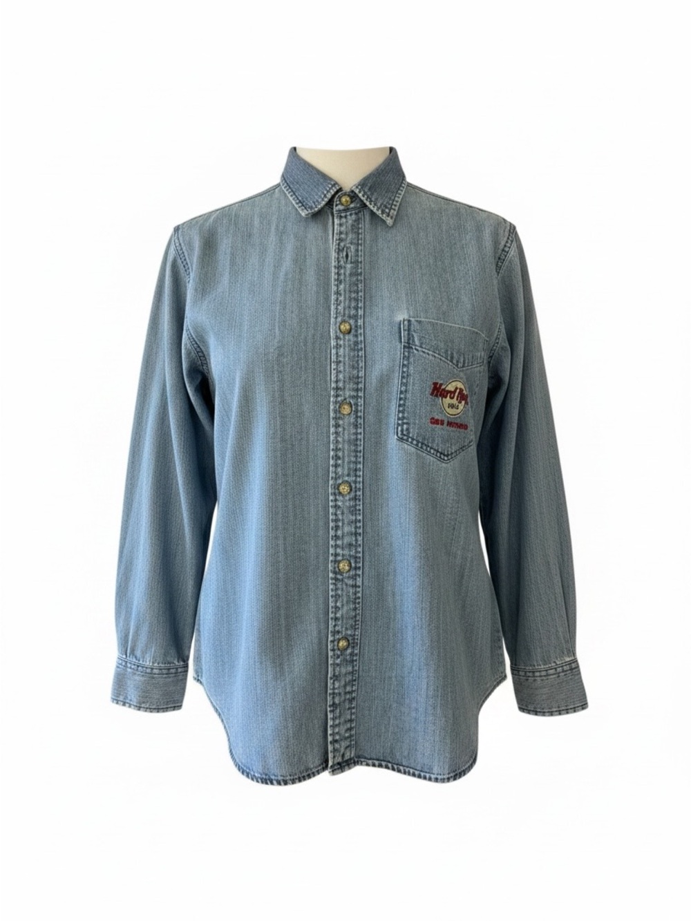 Hard Rock Cafe Light Blue Denim Button-Front Shirt - Men's